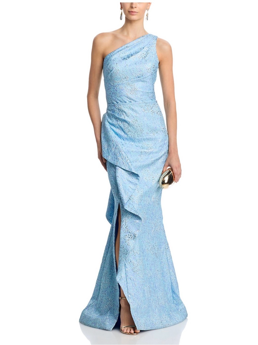 NWOT - One shoulder jacquard side ruffle gown